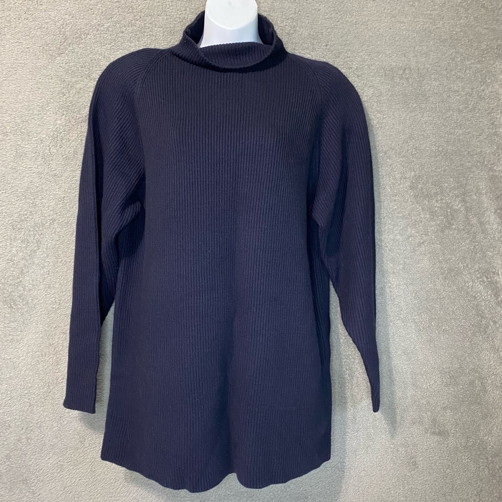 Vintage Pure Wool High Neck Pullover Sweater Women’s Sz L Blue Shoulder Pads